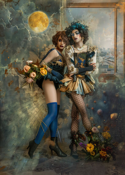 Timeless Connection. Two  girls with a bouquet of flowers. 03 - a Digital Art Artowrk by SmileSWE